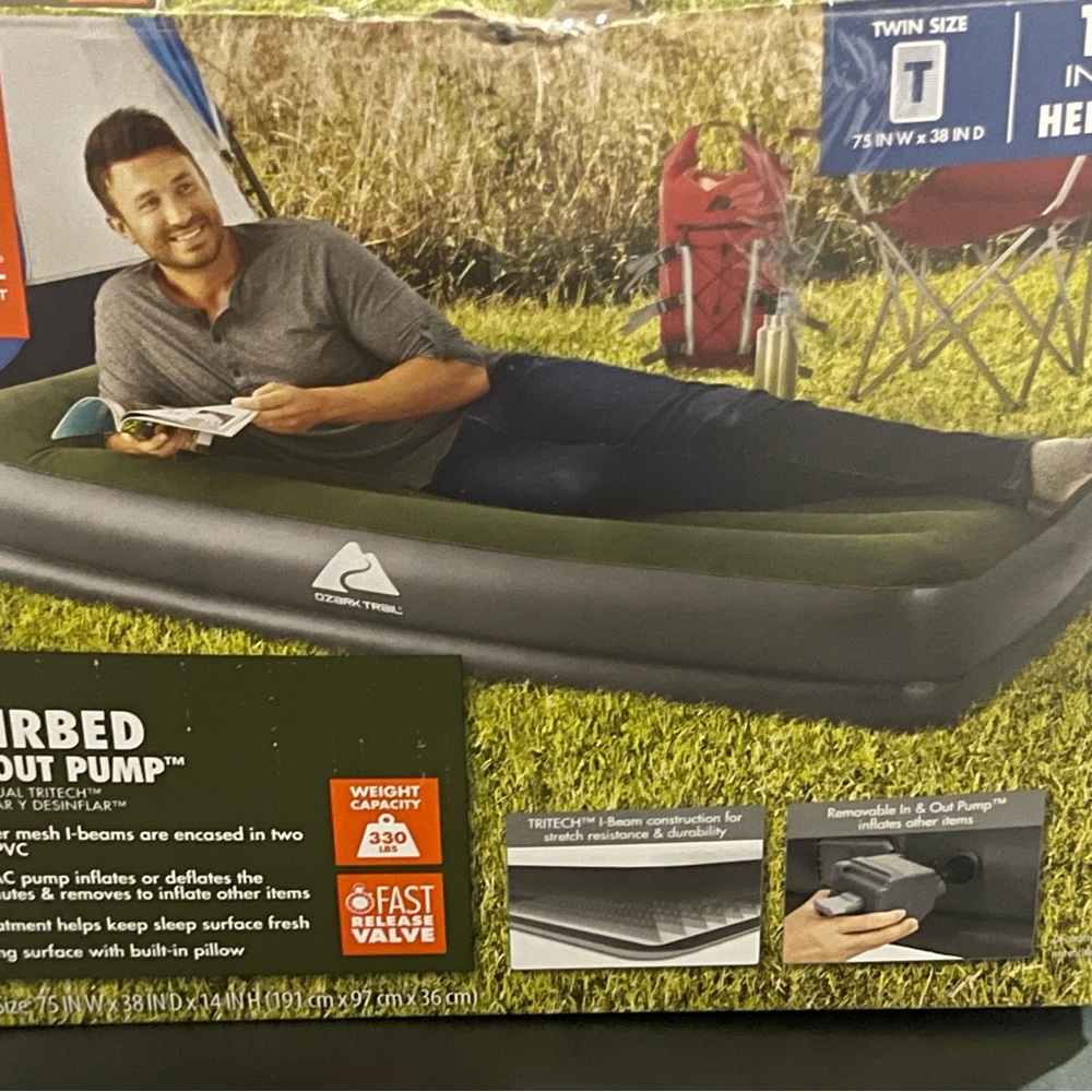 NWT. Twin Blow-up mattress, with pump. Must have in an emergency!